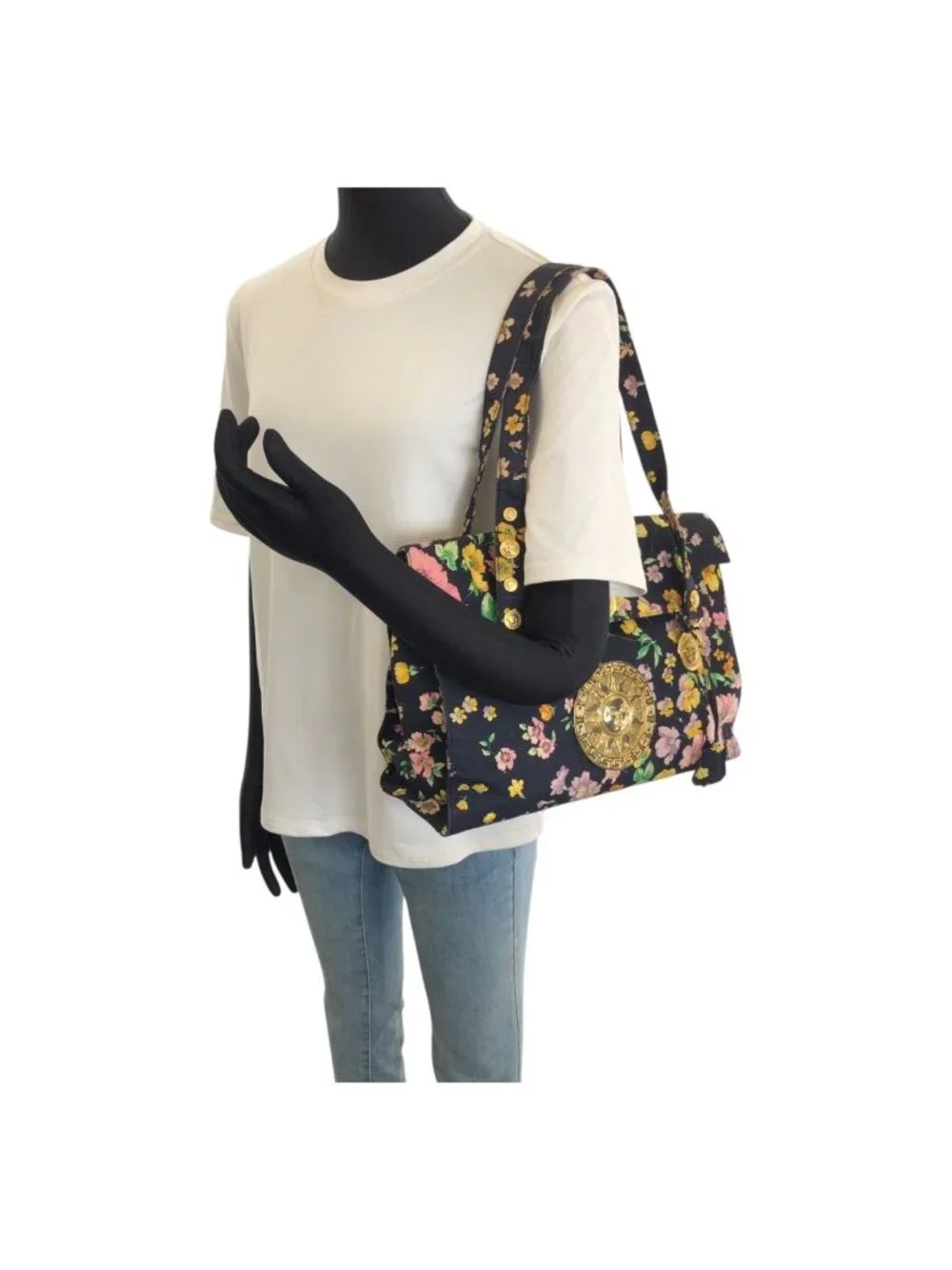 Versace Vintage Sunburst Medusa Multicolor Canvas Shoulder Bag